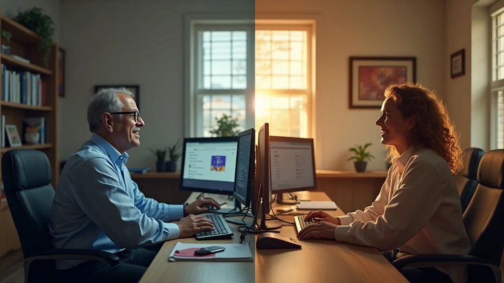 HVAC business transformation: before and after using automated signals google review create for ranking, split-screen owner mood shift.