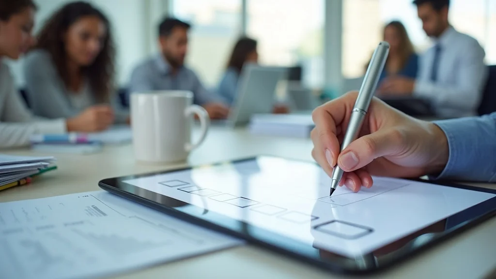 Business owner checking a digital checklist for signals Google review create for ranking strategies in a busy office.