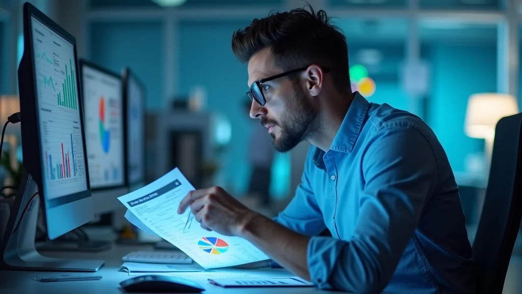 duplicate or unused tool costs - Finance manager reviewing expense reports for SMB with visible charts and expense highlights in a modern office