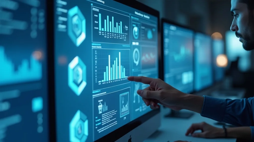 saas tool assessment - IT professional examining SaaS dashboard with overlapping software icons